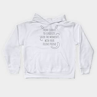 quote with cute line art cat drawing Kids Hoodie